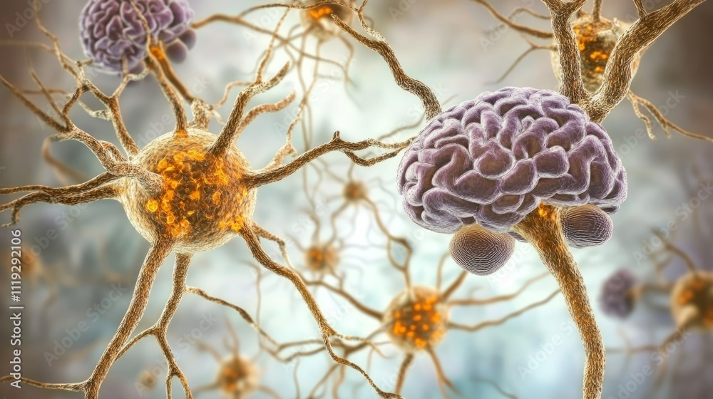 Naklejka premium The infographic illustrates brain atrophy over time, emphasizing the importance of psychomotor and cognitive health to keep your brain active