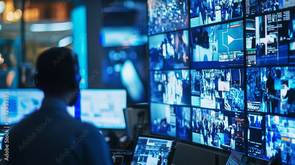 Monitoring System in Control Room: Technology Integration and Data Management at the Heart of Security Operations with High-Tech Interfaces Monitoring System in Control Room: Technology Integration and Data Management at the Heart of Security Operations with High-Tech Interfaces