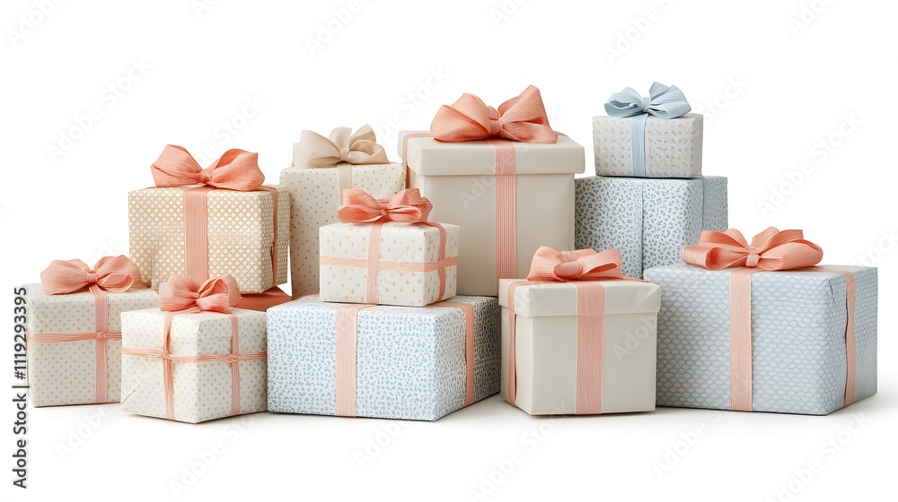 Obraz premium Stack of pastel gifts with ribbons.