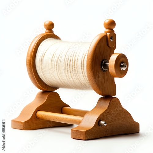 Wooden thread spool on a white isolated background photo