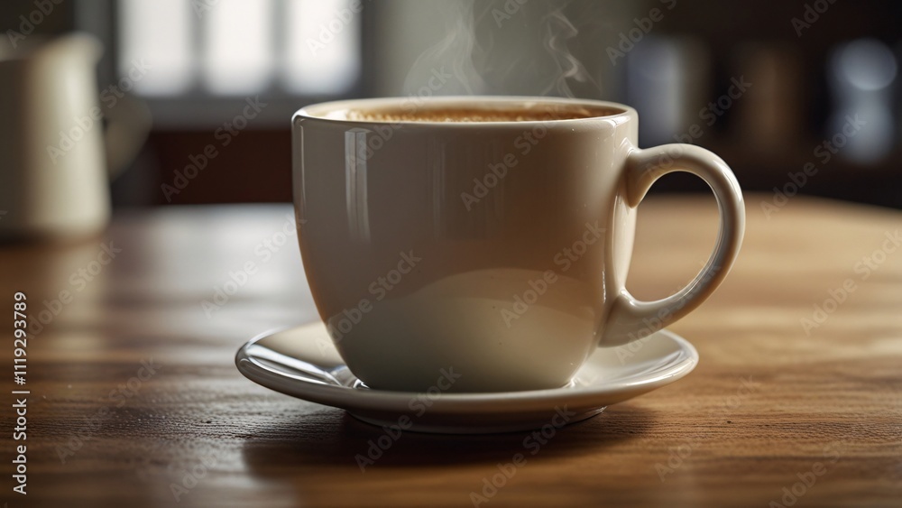 Cozy Coffee Scene with Steaming Cup, Wooden Table, and Soft Light V1 Cozy Coffee Scene with Steaming Cup, Wooden Table, and Soft Light V1