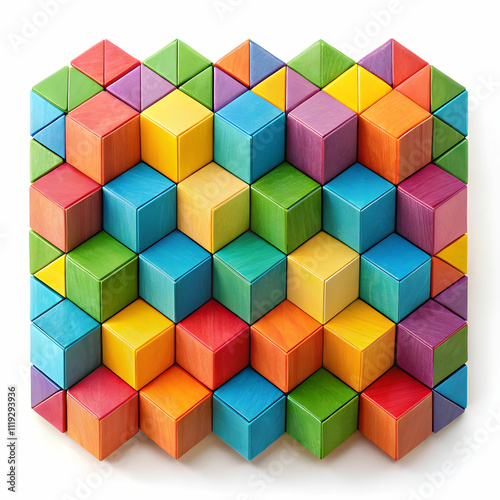 Geometric color blocks featuring bold, distinct shapes in a variety of vibrant colors,