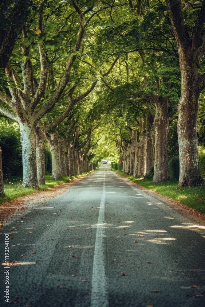 A road lined with trees on both sides A road lined with trees on both sides