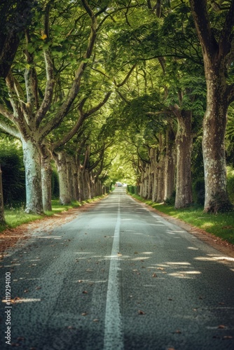 A road lined with trees on both sides
