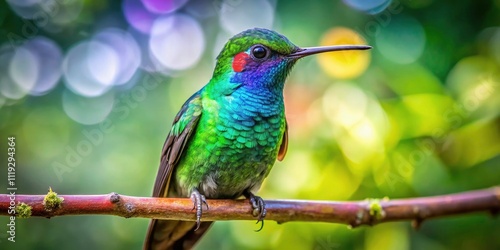 Talaca Hummingbird Closeup Portrait, Bird Photography, Wildlife, Nature, Avian, Tropical Bird,  Ecuadorian Hummingbird,  Green Hummingbird, Bird on Branch, Nature Photography, Wildlife Photography photo