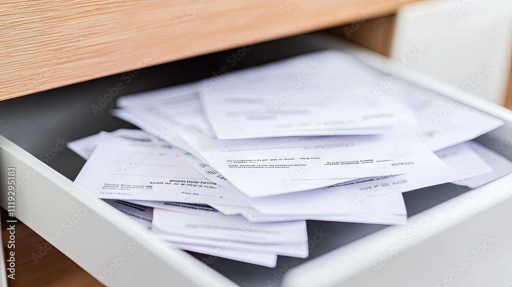 Obraz premium Disorganized Papers in Drawer with Important Documents Messy Look