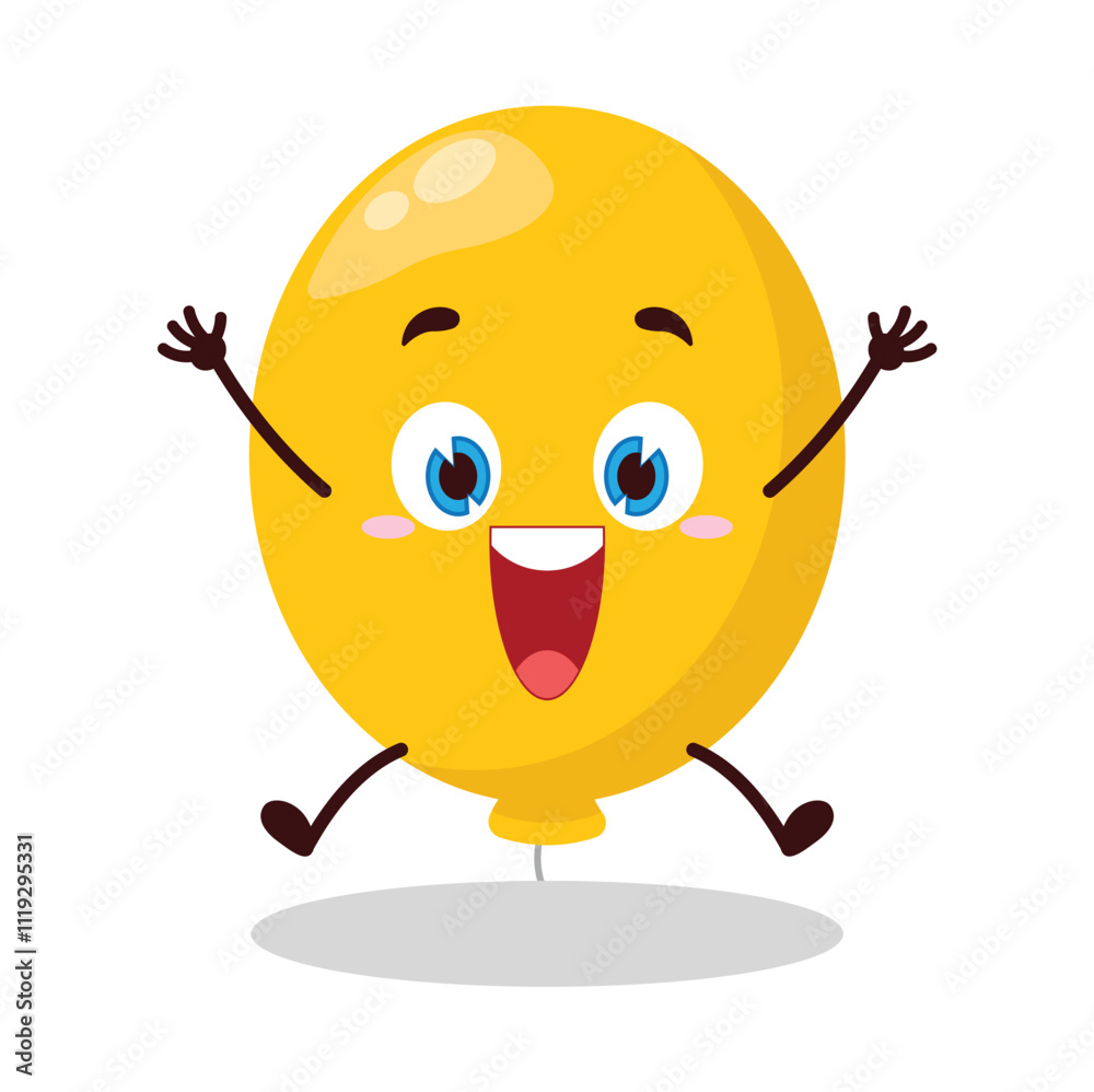 Obraz premium cute celebration jump expression of yellow balloon cartoon character