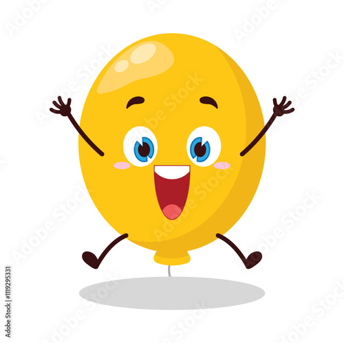 cute celebration jump expression of yellow balloon cartoon character