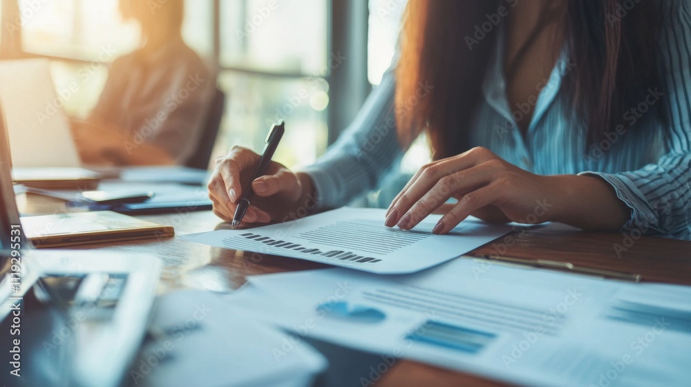 Professional Team Analyzing Business Documents in a Modern Office Setting for Strategic Planning and Efficient Project Management Professional Team Analyzing Business Documents in a Modern Office Setting for Strategic Planning and Efficient Project Management