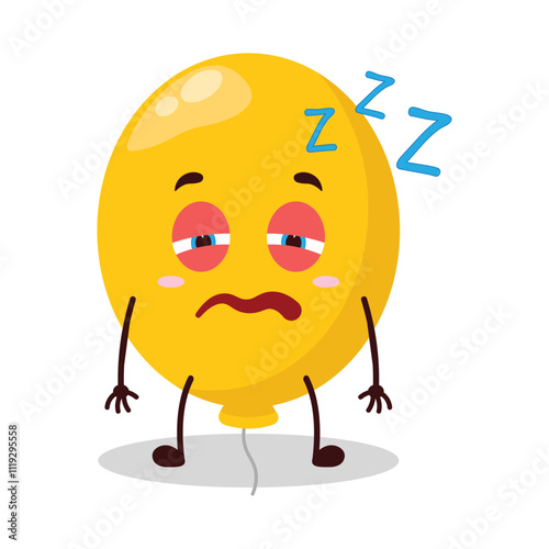 cute sleepy expression of yellow balloon cartoon character