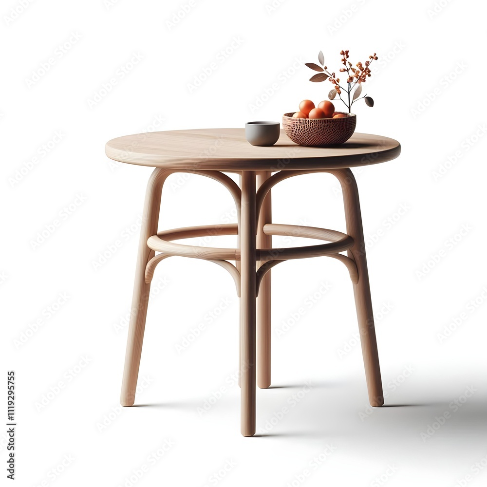 Elegant Table with Tea Set and Decoration Isolated on White Background Elegant Table with Tea Set and Decoration Isolated on White Background
