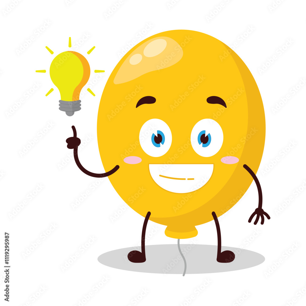 cute creative expression of yellow balloon cartoon character with shiny lamp