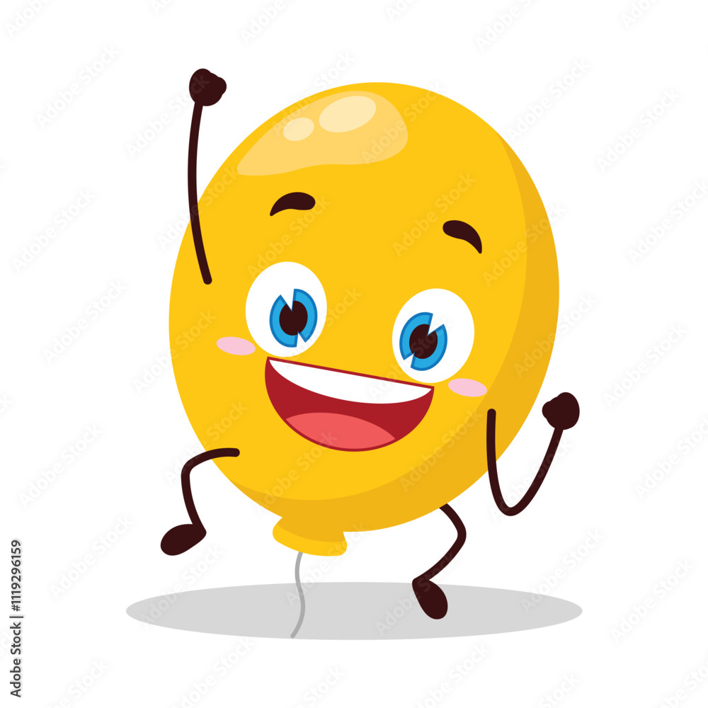 Obraz premium cute hurray victory expression of yellow balloon cartoon character