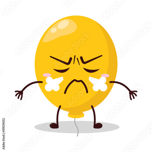cute mad expression of yellow balloon cartoon character