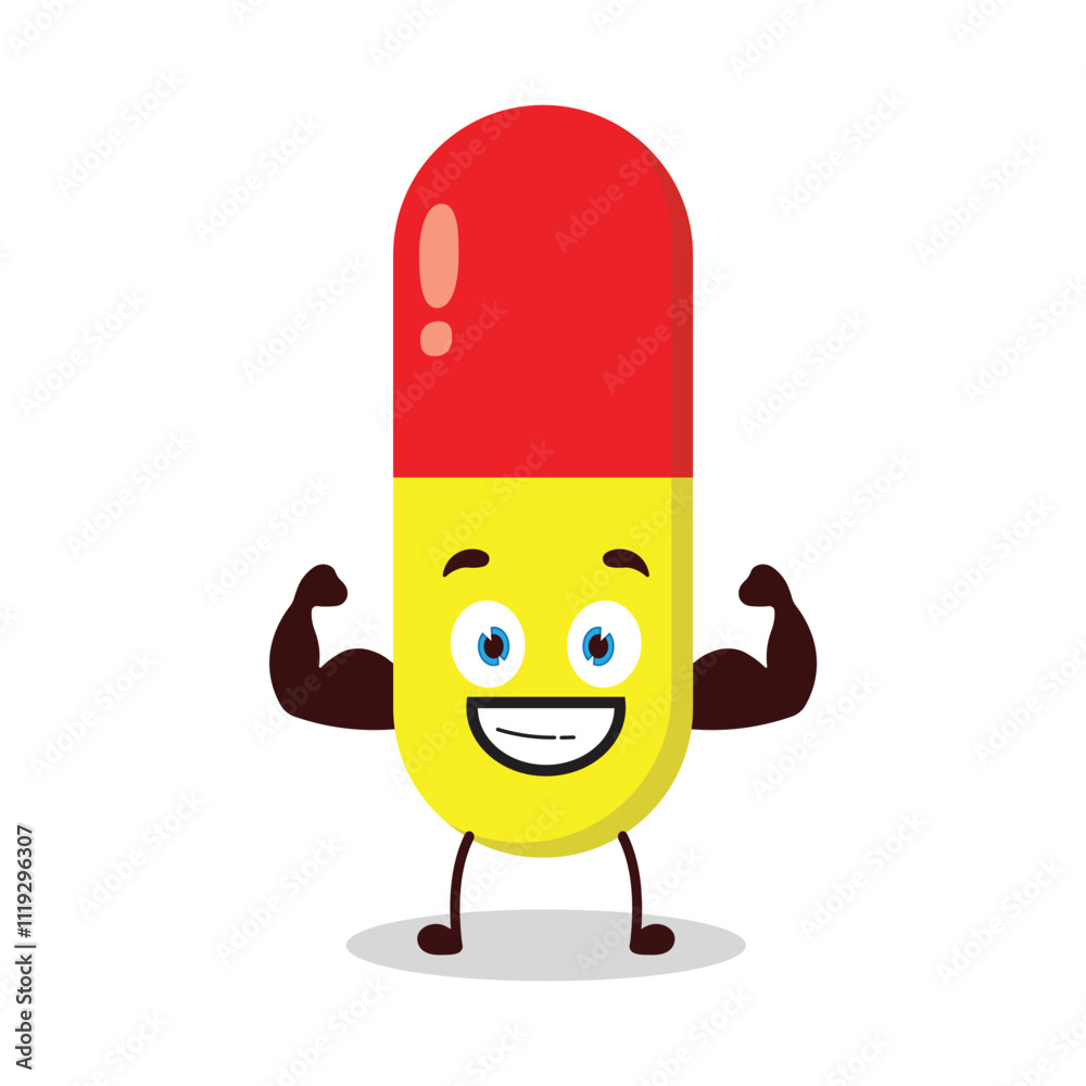 cute masculine healthy athlete expression of drug capsule cartoon character cute masculine healthy athlete expression of drug capsule cartoon character