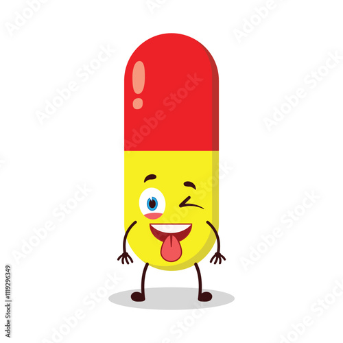 cute teased expression of drug capsule cartoon character