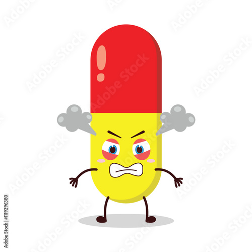 cute furious expression of drug capsule cartoon character