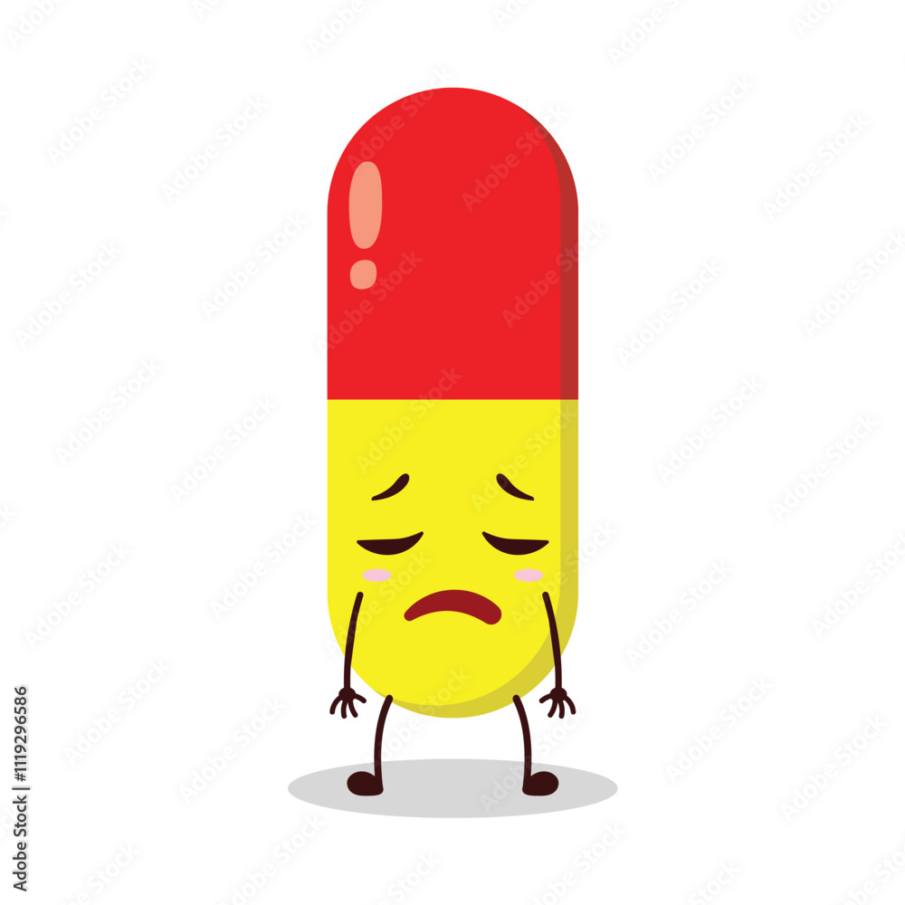 cute tired expression of drug capsule cartoon character cute tired expression of drug capsule cartoon character
