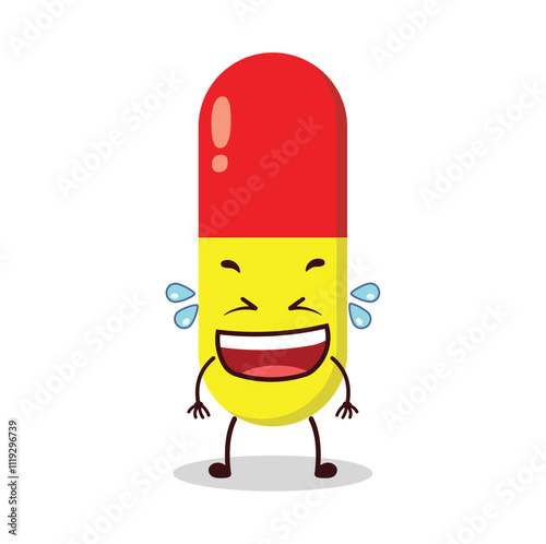 cute laugh out loud expression of drug capsule cartoon character