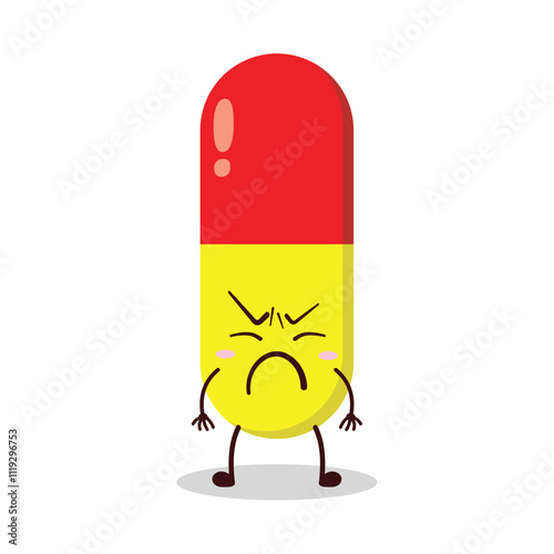 cute annoyed expression of drug capsule cartoon character