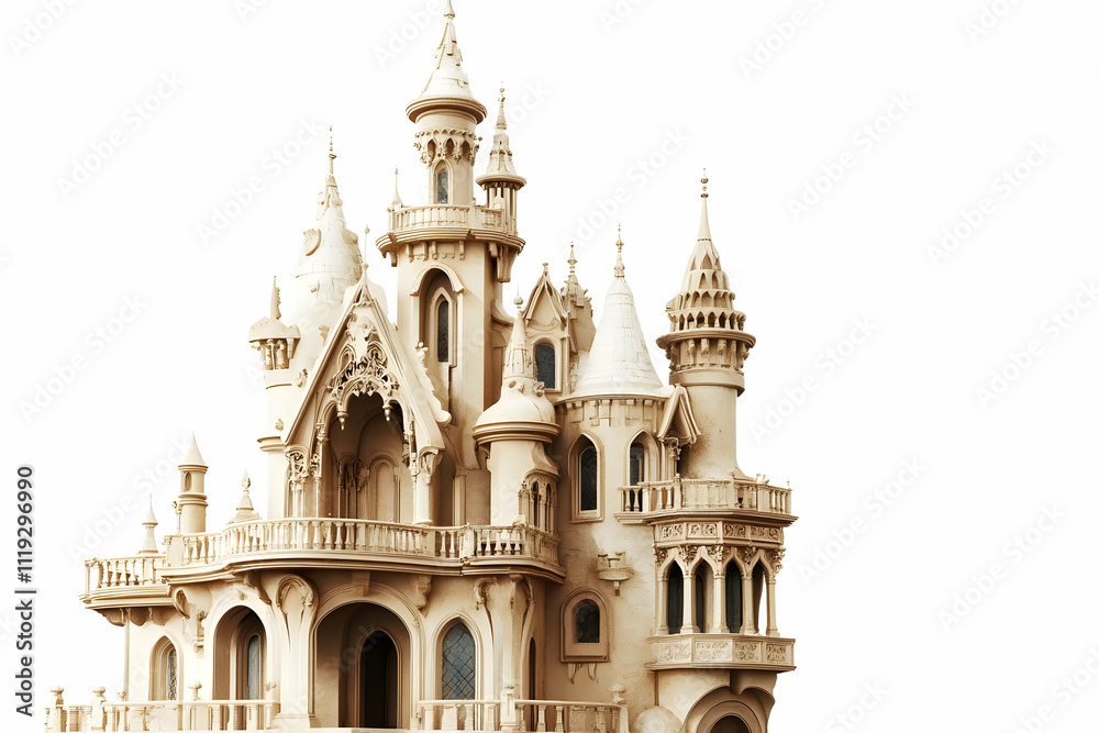 A detailed, whimsical castle model with intricate architectural features. A detailed, whimsical castle model with intricate architectural features.