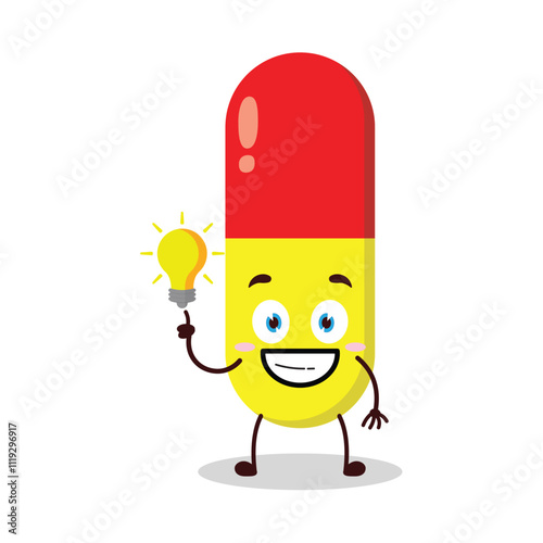 cute creative expression of drug capsule cartoon character with shiny lamp