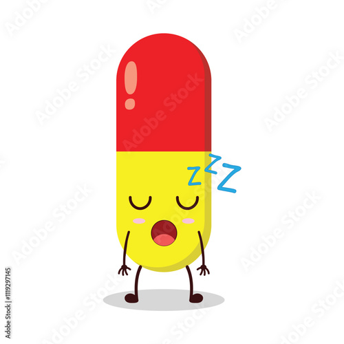 cute rest expression of drug capsule cartoon character