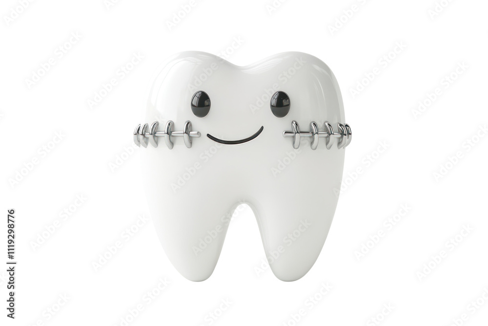Tooth with braces, proper care tips to avoid cavities,isolated on transparent and white background.PNG image Tooth with braces, proper care tips to avoid cavities,isolated on transparent and white background.PNG image