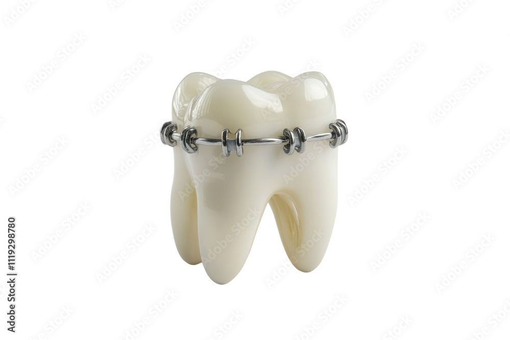 Tooth with braces, proper care tips to avoid cavities,isolated on transparent and white background.PNG image Tooth with braces, proper care tips to avoid cavities,isolated on transparent and white background.PNG image