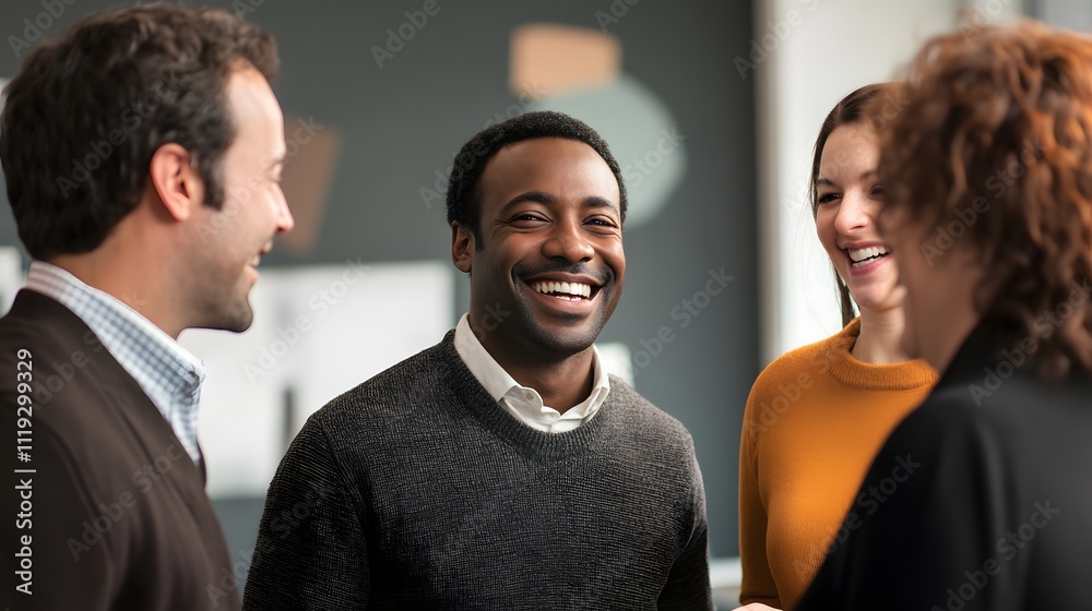 63. A diverse group of professionals exchanging smiles and positive feedback in a modern office setting after a project success 63. A diverse group of professionals exchanging smiles and positive feedback in a modern office setting after a project success