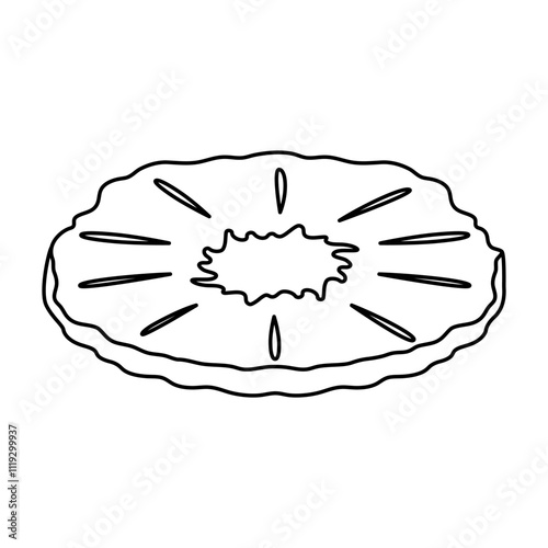 Clean and detailed line art of pineapple cutted slice. Outline piece of pineapple fruit