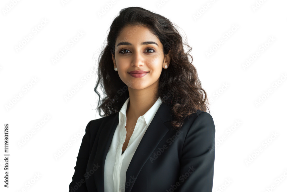Indian businesswoman in a suit, standing confidently in modern office, professional demeanor,isolated on transparent and white background.PNG image Indian businesswoman in a suit, standing confidently in modern office, professional demeanor,isolated on transparent and white background.PNG image