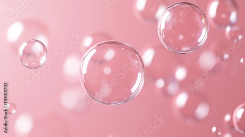 Bubbles rising against a soft pink background create a serene, dreamy atmosphere in this abstract composition