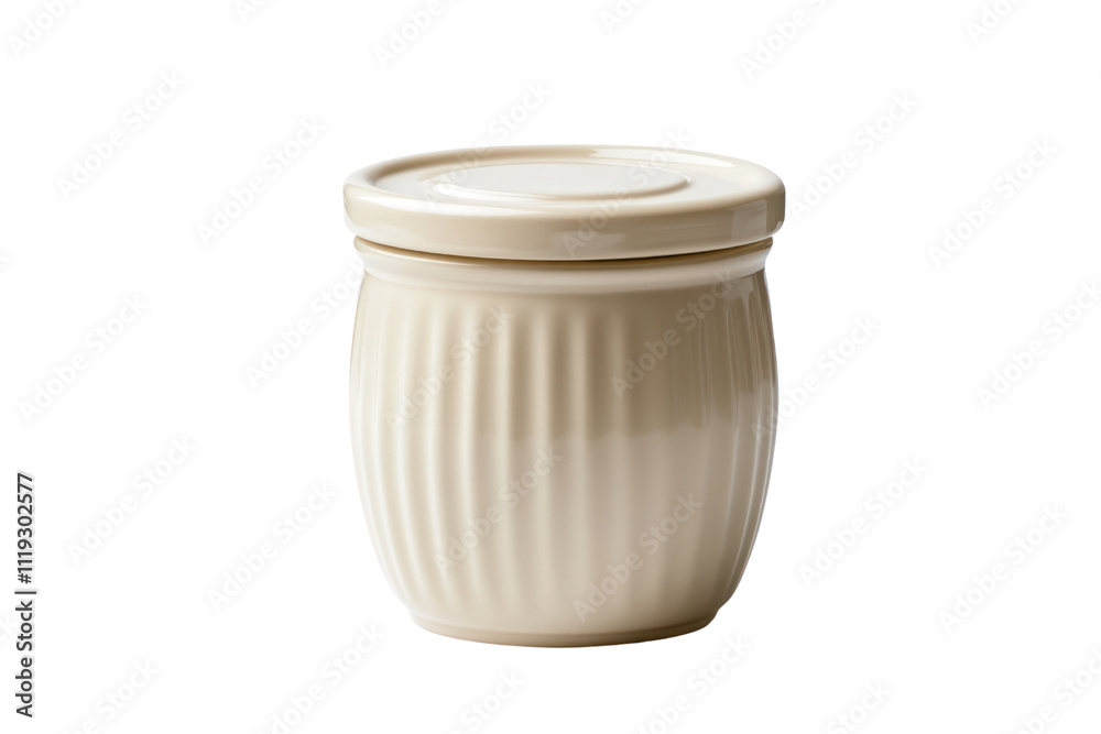 Creamy White Ceramic Jar with Lid: A simple yet elegant ceramic jar with a lid, perfect for storing spices, tea, or other small items. The ribbed design adds texture and visual interest. Creamy White Ceramic Jar with Lid: A simple yet elegant ceramic jar with a lid, perfect for storing spices, tea, or other small items. The ribbed design adds texture and visual interest.