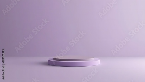 Empty podium or pedestal display on purple background with cylinder stand concept. Blank product presentation backdrop. 3D rendering.