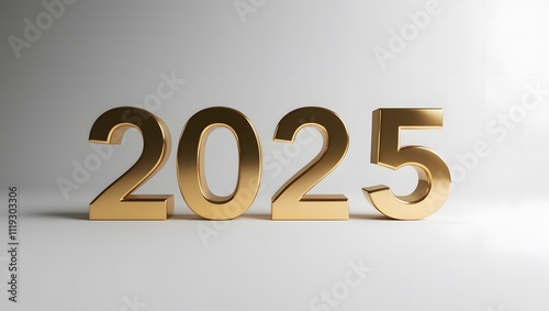 Happy New Year 2025, Beautiful 2025 Numbers Made of Luxury Golden on a White Background. High Quality Image for Websites, Backgrounds, Posters, and More.