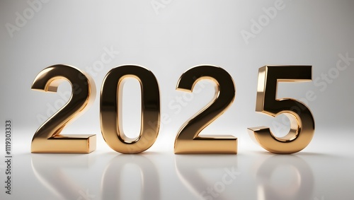 Happy New Year 2025, Beautiful 2025 Numbers Made of Luxury Golden on a White Background. High Quality Image for Websites, Backgrounds, Posters, and More.