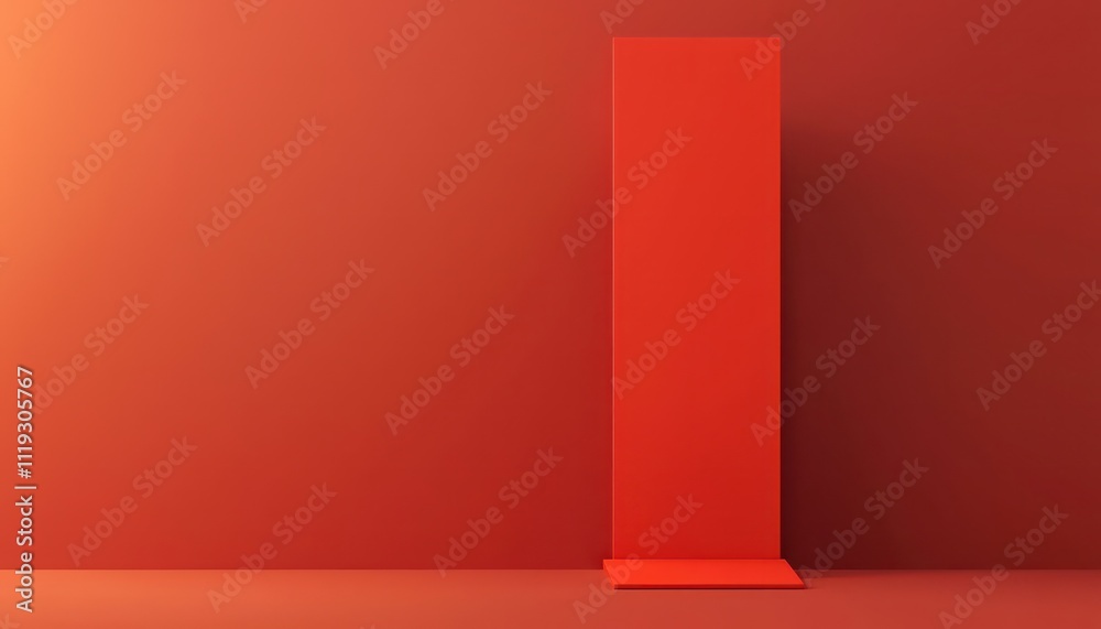 Bright red vertical cardboard stand tilted forward, perfect for dynamic design presentations. Bright red vertical cardboard stand tilted forward, perfect for dynamic design presentations.