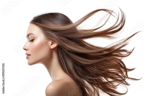 Radiant Beauty: Profile of a Woman with Flowing Brown Hair 