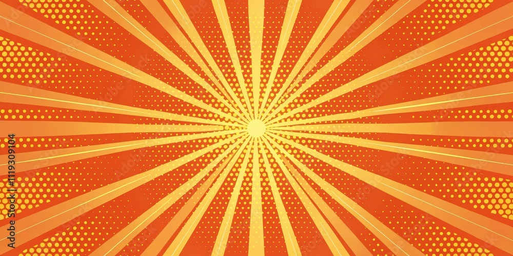 Fototapeta premium Abstract Sunburst Design with Orange and Yellow Hues and Dotted Pattern