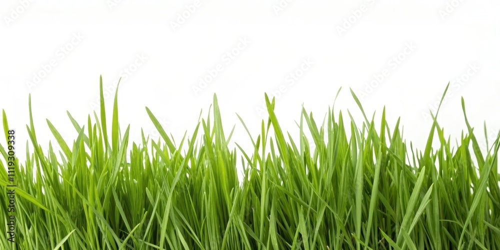 Fototapeta premium A vibrant border of lush, green grass blades against a bright white background, perfect for design elements