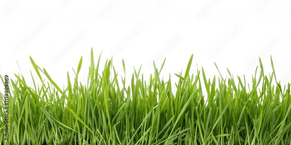 Fototapeta premium Vibrant Green Grass Blades Isolated on White Background, Ideal for Springtime Designs and Nature-Themed Projects