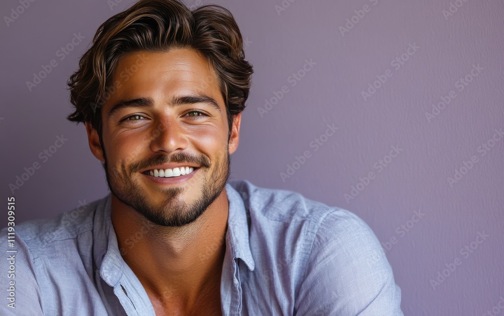 A man with a smile on his face is wearing a pink shirt A man with a smile on his face is wearing a pink shirt
