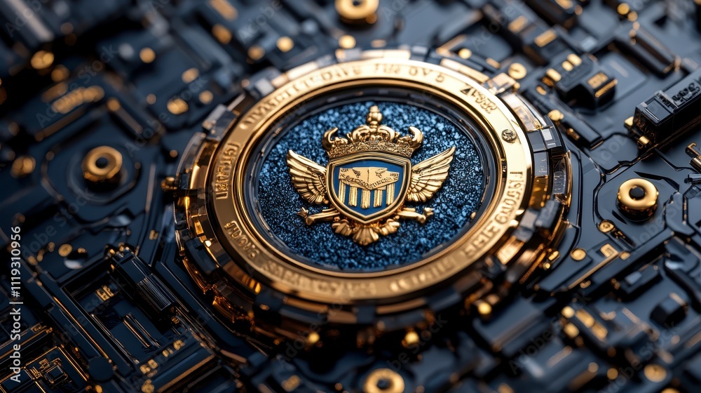 Luxury Gold Emblem on Futuristic Tech Background