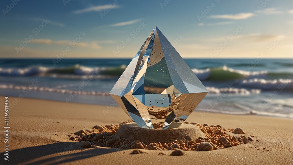Geometric Sand Sculpture at Sunset with Ocean Waves and Warm Sky V4 Geometric Sand Sculpture at Sunset with Ocean Waves and Warm Sky V4
