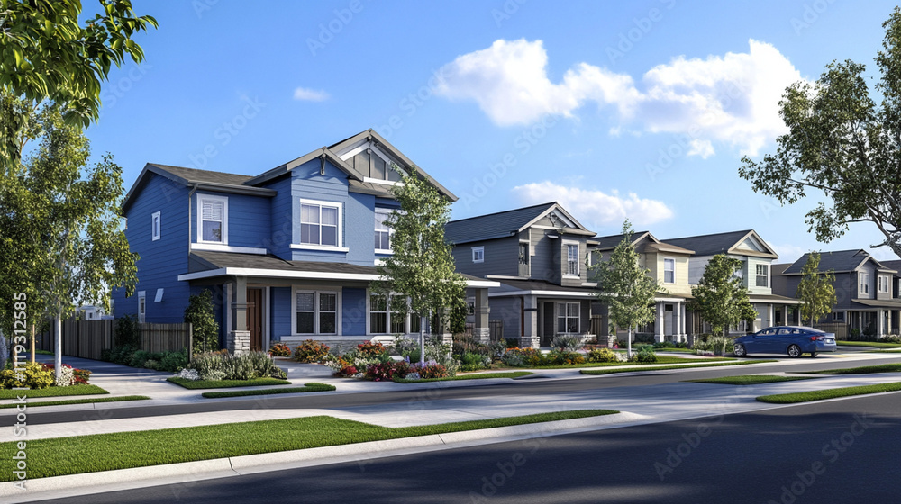 Charming suburban street lined with modern homes, manicured lawns, and peaceful surroundings, capturing the essence of residential community living.
Charming suburban street lined with modern homes, manicured lawns, and peaceful surroundings, capturing the essence of residential community living.