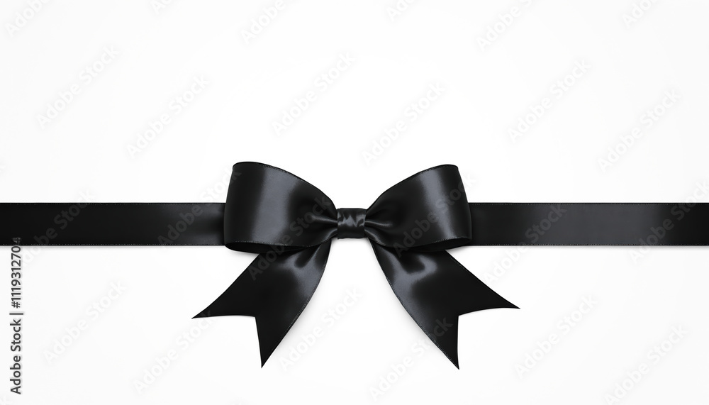 Black gift ribbon with bow isolated on white background.