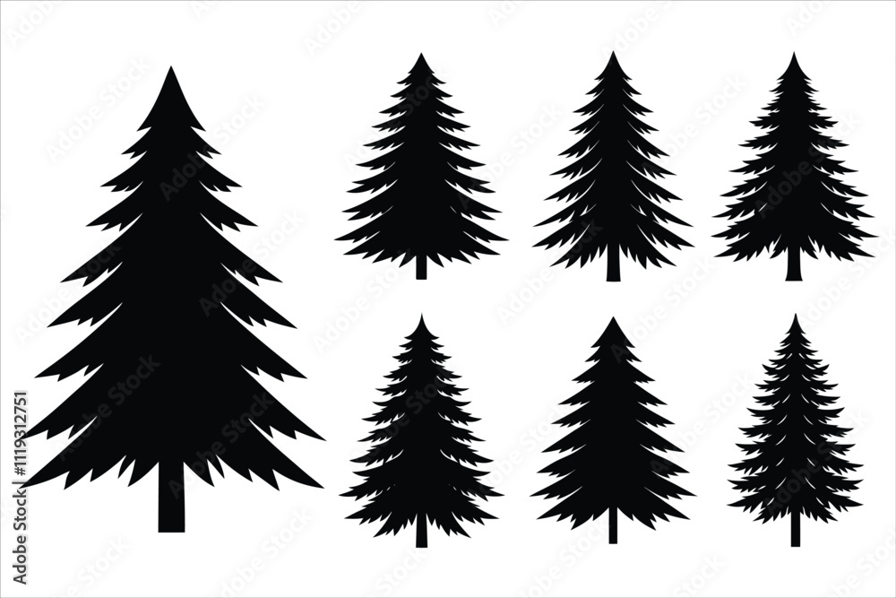 Obraz premium Black Pine Tree Vector Silhouette for Nature Art 