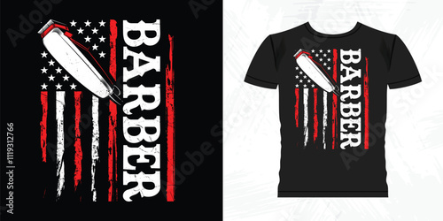 American Flag Funny Barbershop Retro Vintage Barber T-shirt Design