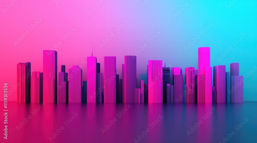 A vibrant, neon city skyline silhouette against a gradient background of pink and blue, reflecting a futuristic urban aesthetic. A vibrant, neon city skyline silhouette against a gradient background of pink and blue, reflecting a futuristic urban aesthetic.